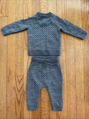 H&M Baby 100% Wool Knit Sweater Pants Set Gray Polka Dot 3 Month Minimalist EUC
